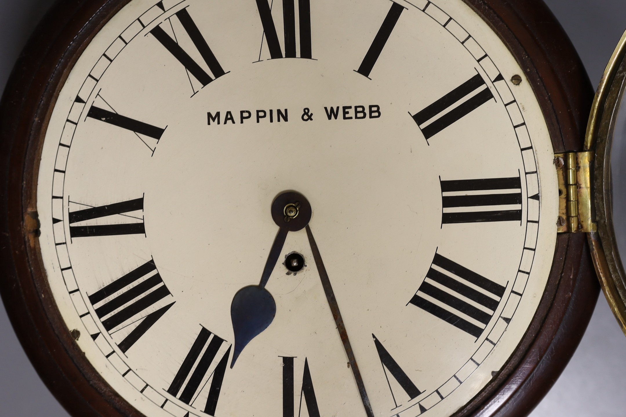 A Mappin & Webb retailed single fusee wall clock, 38cm diameter